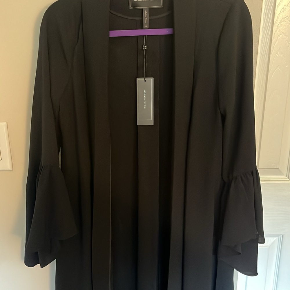 BCBGMAXAZRIA BLACK Bell Sleeve Duster in BLACK - Picture 4 of 7